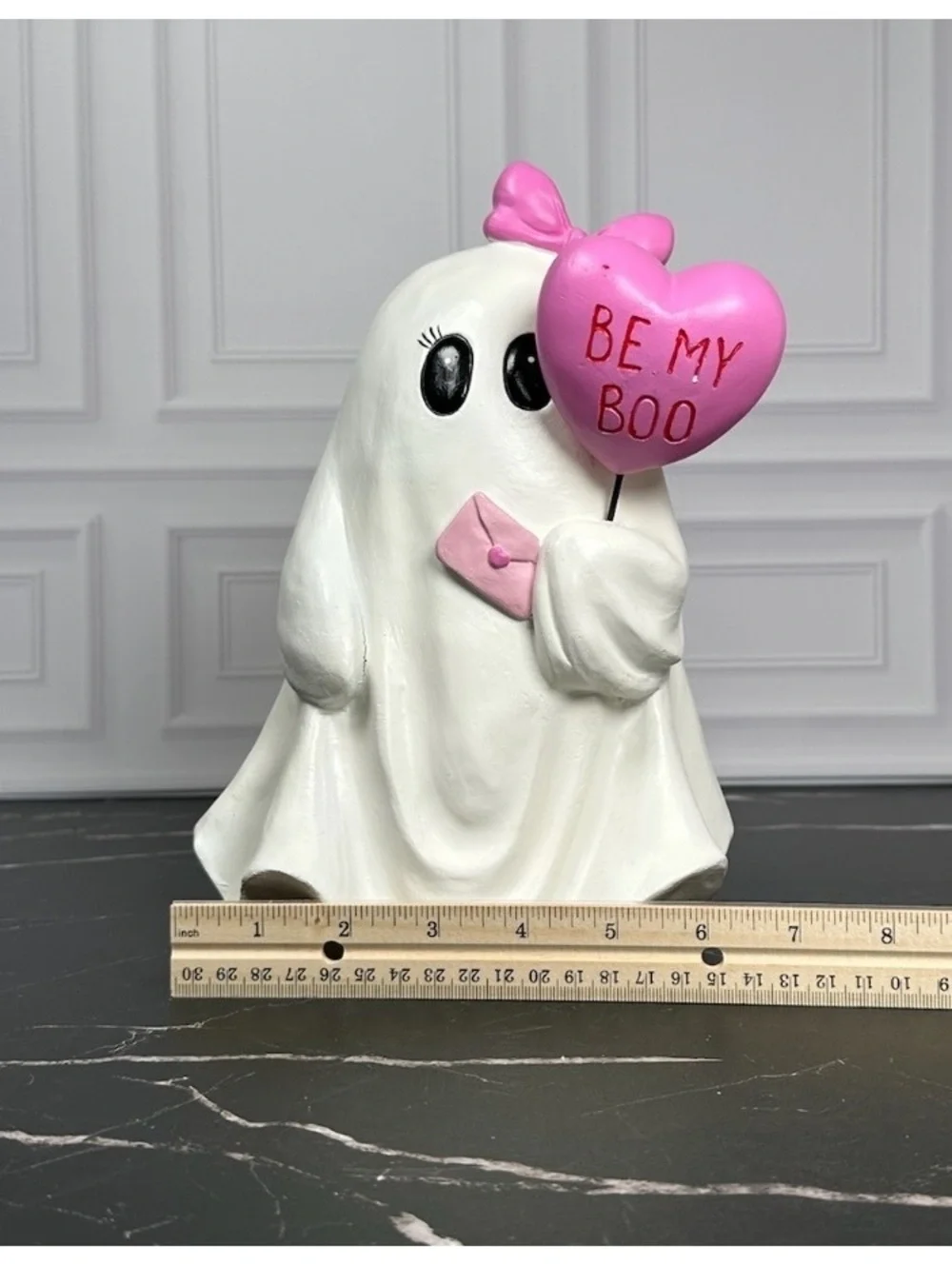 Cute Ghost Figurine Holding Pink Heart Balloon with 